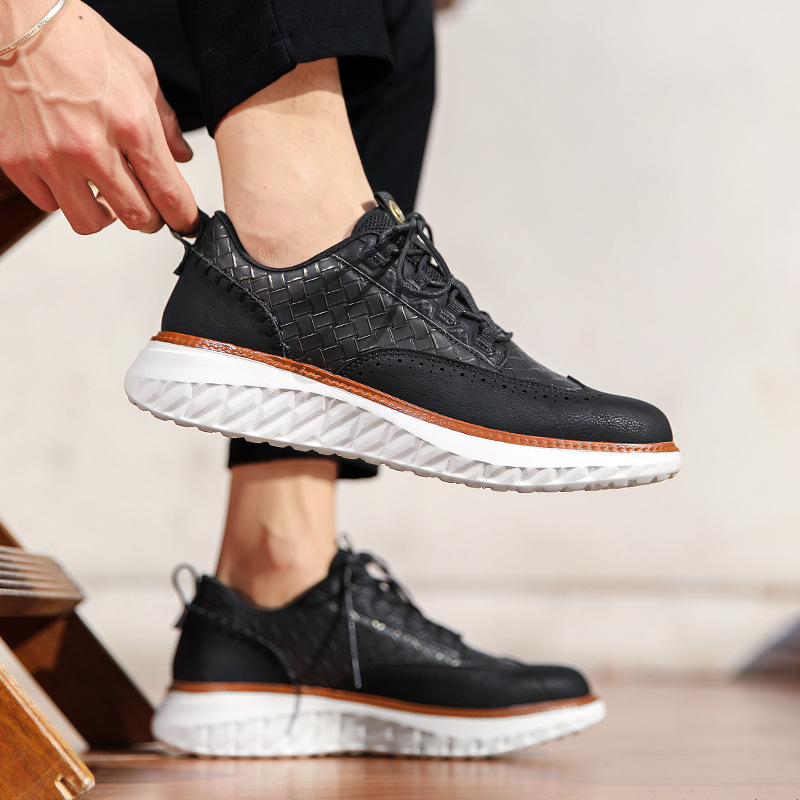 Men’s Woven Lace-Up Platform Casual Shoes
