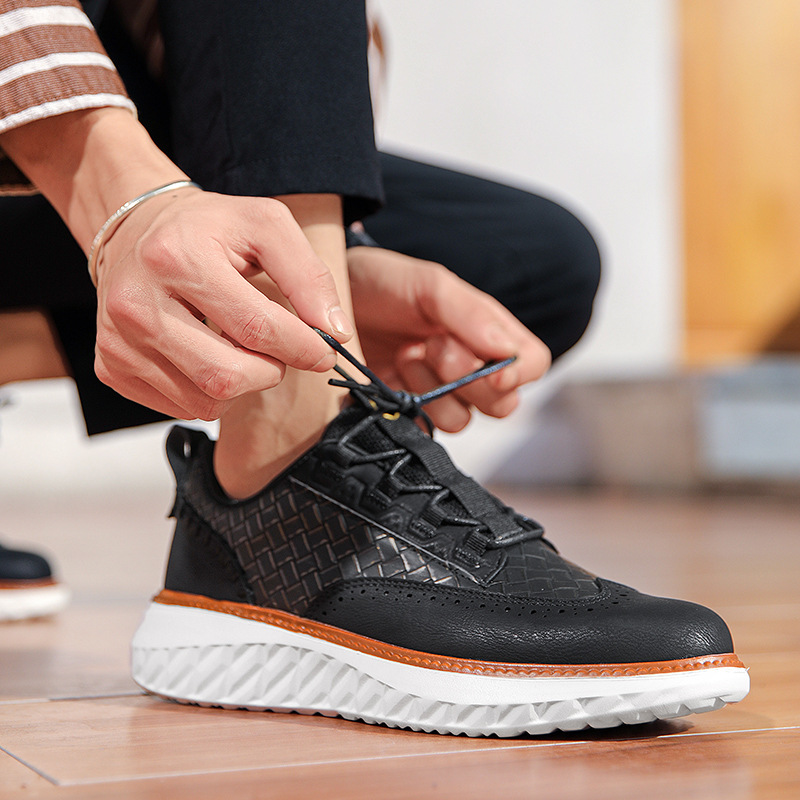 Men’s Woven Lace-Up Platform Casual Shoes