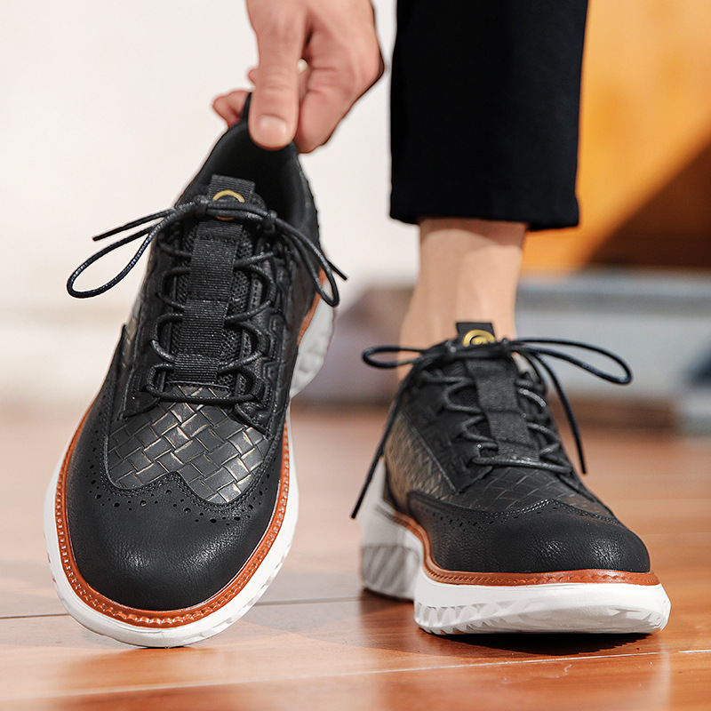 Men’s Woven Lace-Up Platform Casual Shoes