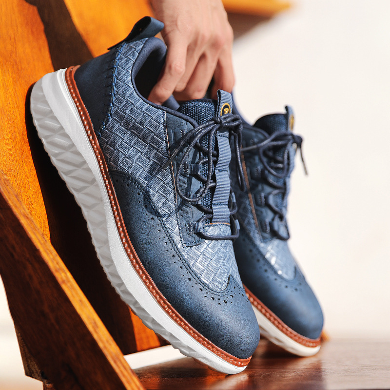 Men’s Woven Lace-Up Platform Casual Shoes