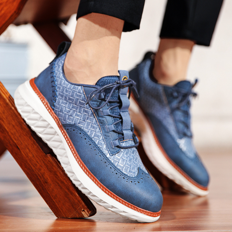 Chaussures décontractées à lacets et semelle compensée tressée pour homme