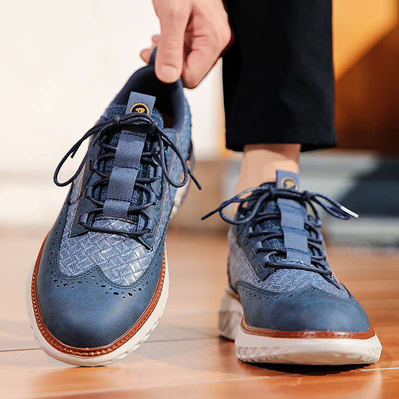 Men’s Woven Lace-Up Platform Casual Shoes