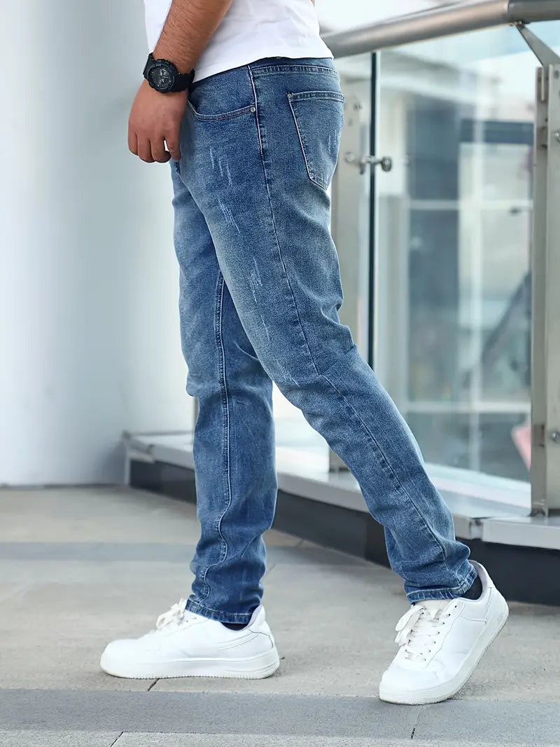 Męskie jeansy slim fit ze stretchem i klasycznym fasonem z pięcioma kieszeniami