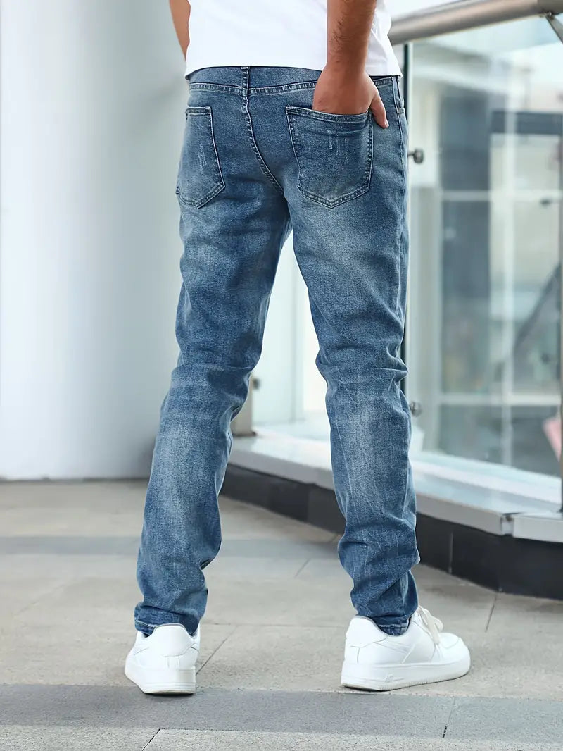 Męskie jeansy slim fit ze stretchem i klasycznym fasonem z pięcioma kieszeniami