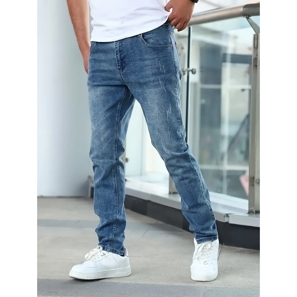 Męskie jeansy slim fit ze stretchem i klasycznym fasonem z pięcioma kieszeniami