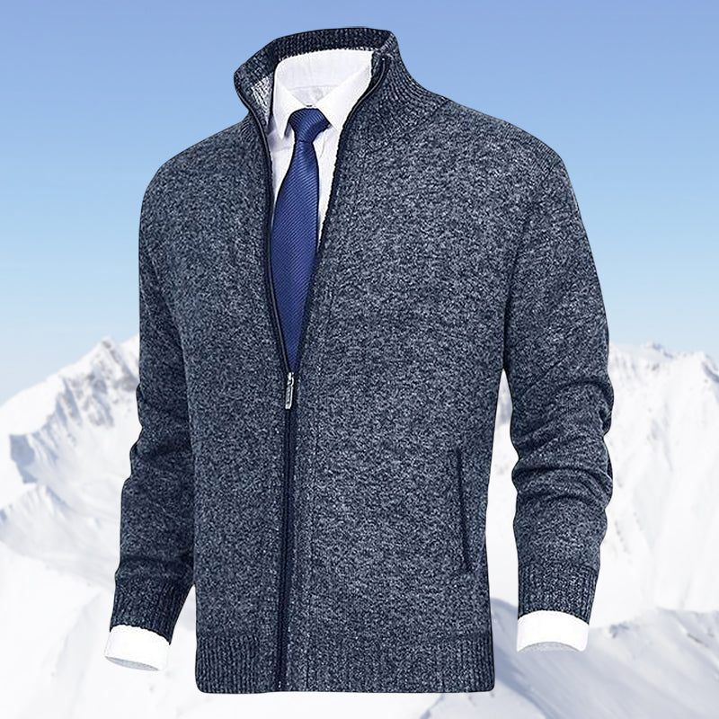 Men’s Knitted Zip-Up Cardigan with Stand Collar