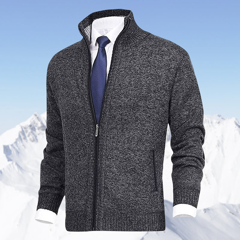 Men’s Knitted Zip-Up Cardigan with Stand Collar