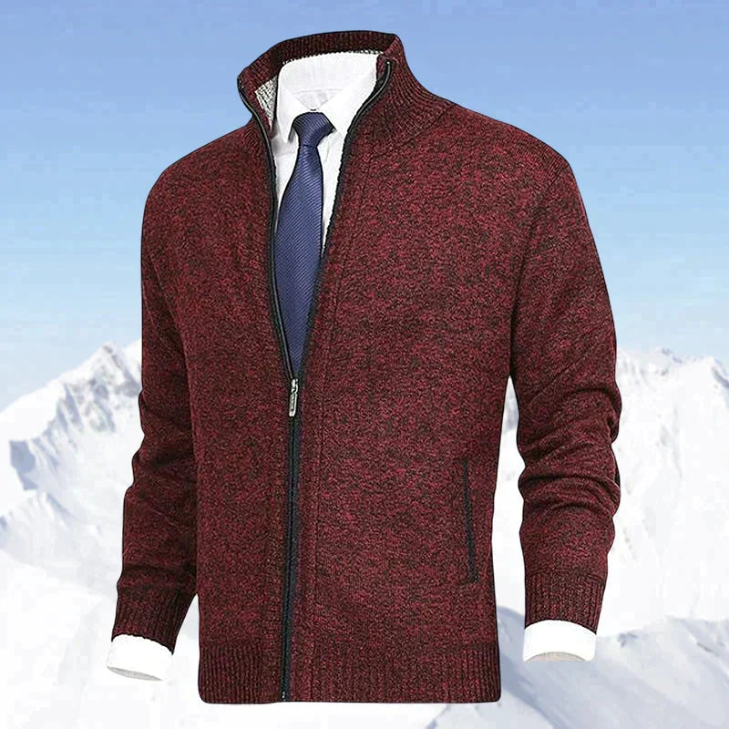 Men’s Knitted Zip-Up Cardigan with Stand Collar