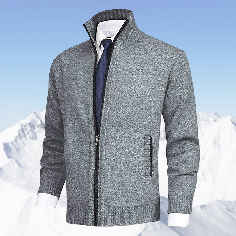 Men’s Knitted Zip-Up Cardigan with Stand Collar