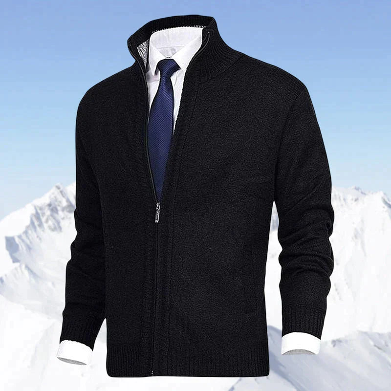 Men’s Knitted Zip-Up Cardigan with Stand Collar
