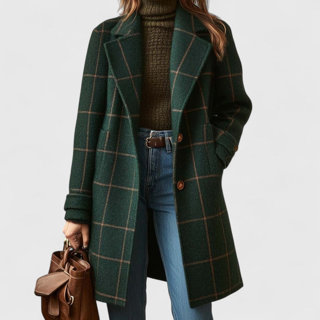 Women's Check Wool Coat | Straight-Cut Tailored Jacket – Amorbe