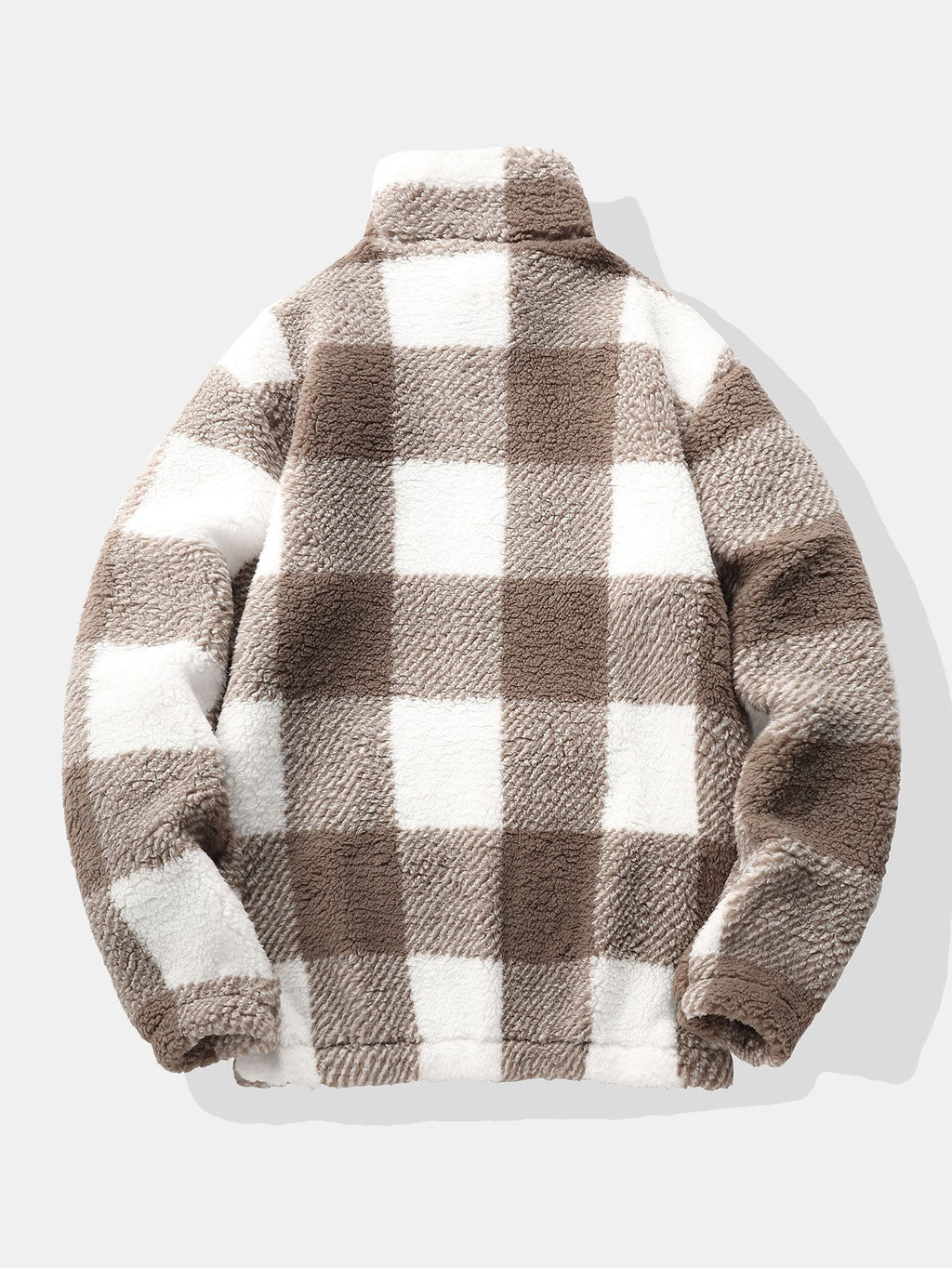 Pull-over en polaire sherpa à carreaux pour homme, à demi-zip