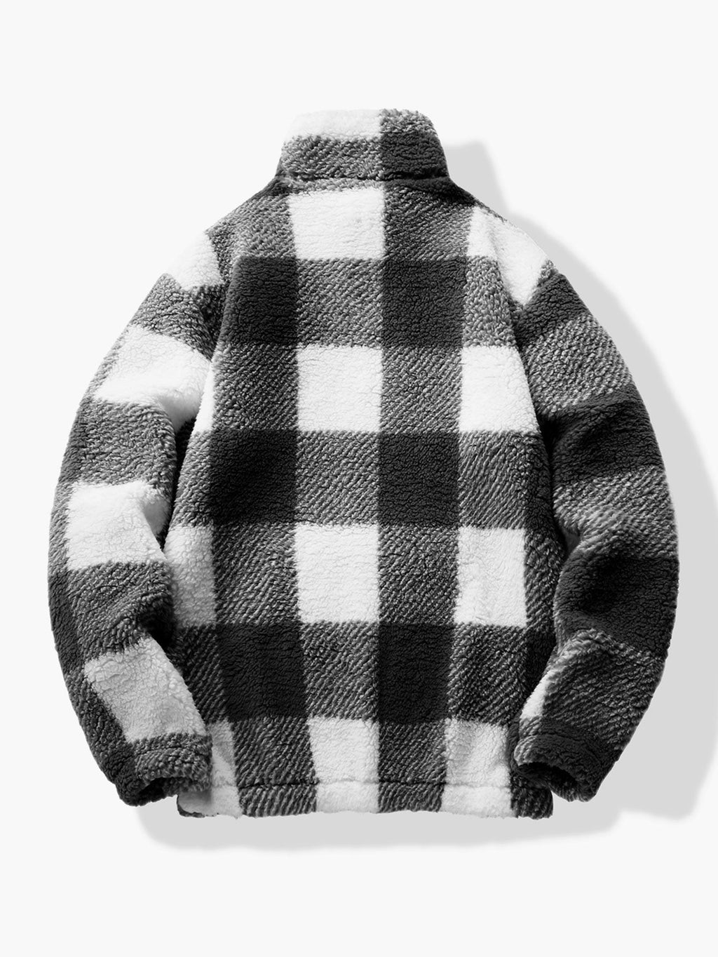 Pull-over en polaire sherpa à carreaux pour homme, à demi-zip