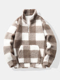Pull-over en polaire sherpa à carreaux pour homme, à demi-zip