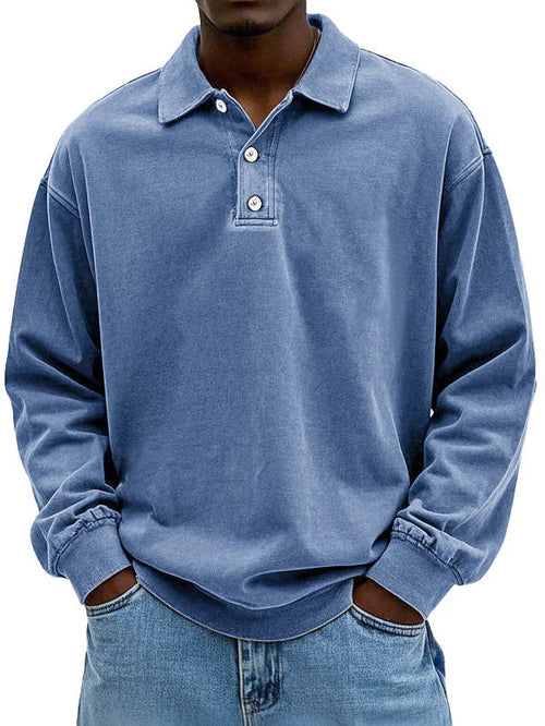 Men's Oversized Long Sleeve Polo Sweatshirt