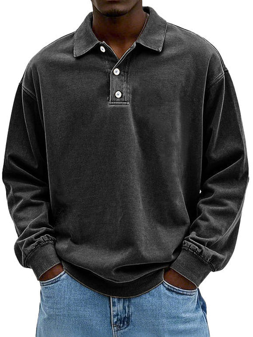 Męska oversize’owa bluza polo z długim rękawem