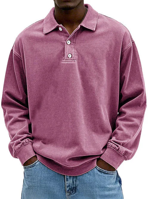 Męska oversize’owa bluza polo z długim rękawem