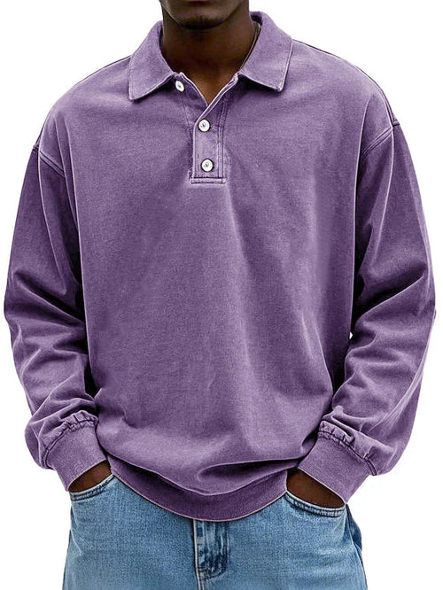 Męska oversize’owa bluza polo z długim rękawem