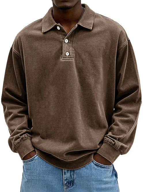 Męska oversize’owa bluza polo z długim rękawem