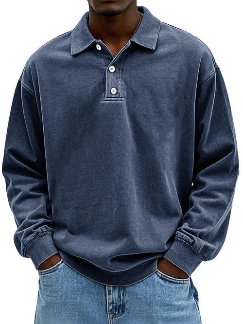 Męska oversize’owa bluza polo z długim rękawem
