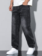 Men’s Straight Leg Jeans with Washed Denim Finish