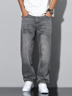 Men’s Straight Leg Jeans with Washed Denim Finish