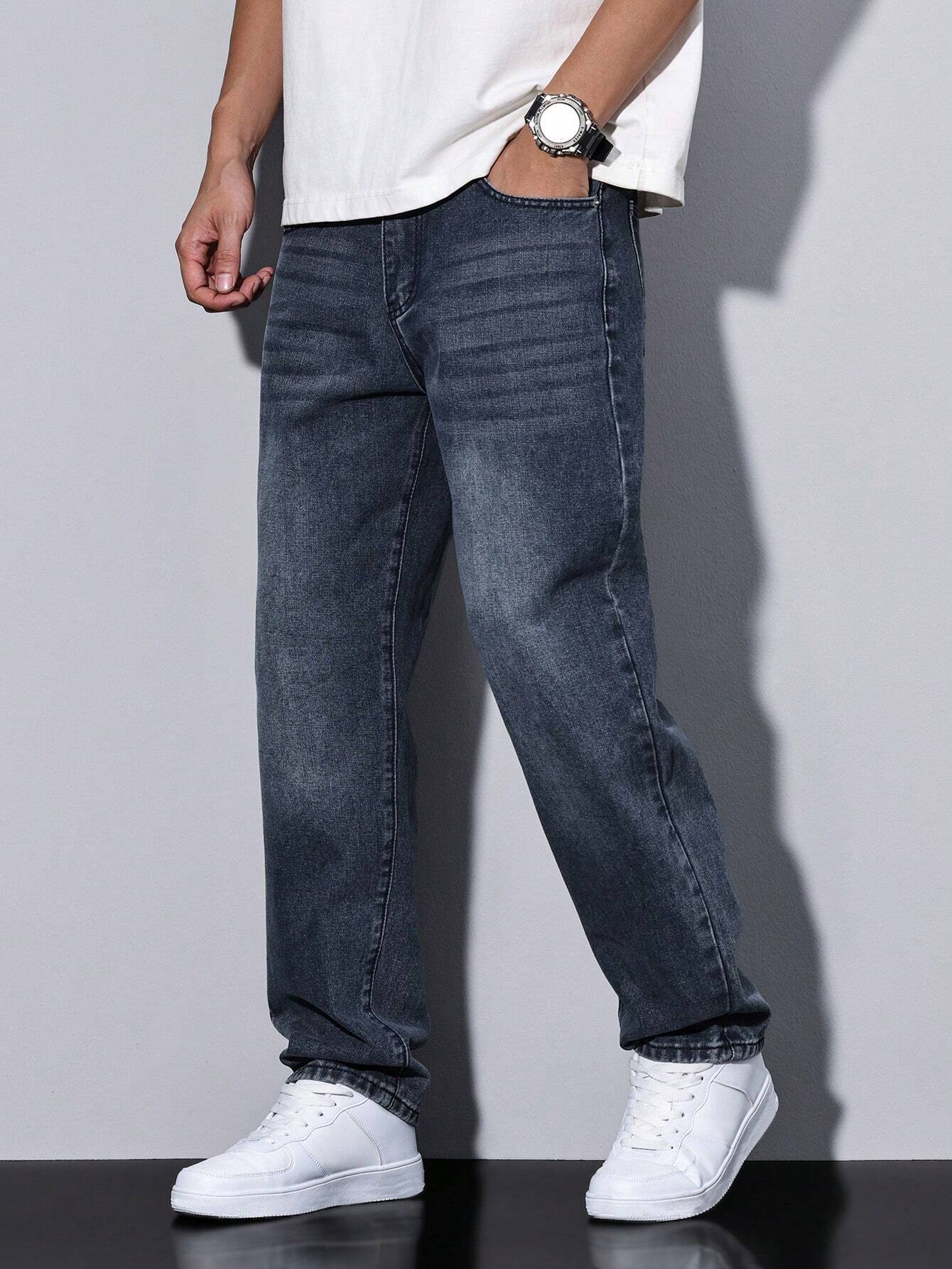 Men’s Straight Leg Jeans with Washed Denim Finish