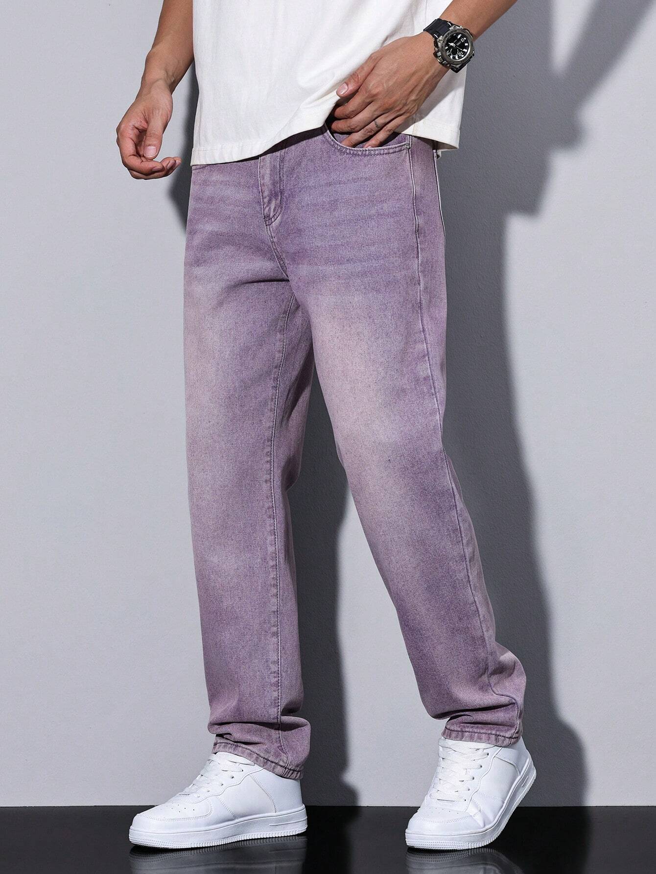 Men’s Straight Leg Jeans with Washed Denim Finish