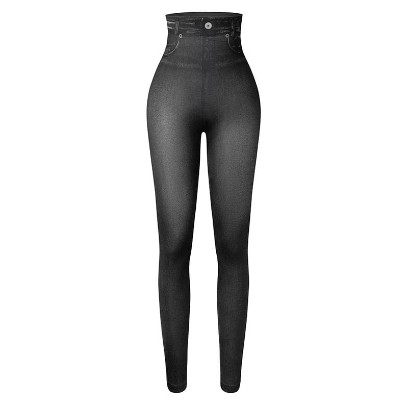 Legging effet jean extensible taille haute pour femme