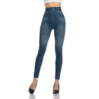 Women's High-Waisted Stretch Denim-Look Leggings