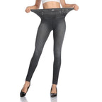 Women's High-Waisted Stretch Denim-Look Leggings