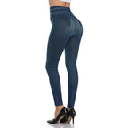 Women's High-Waisted Stretch Denim-Look Leggings
