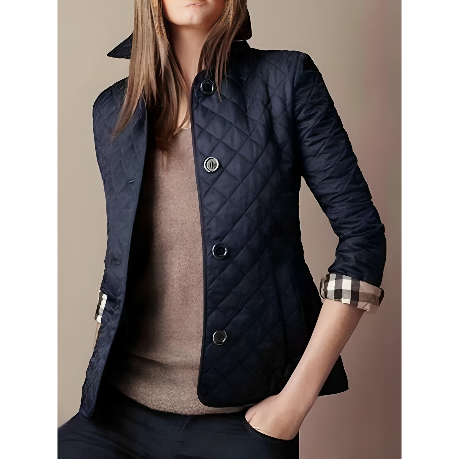 Veste matelassée à motif losanges boutonnée pour femme
