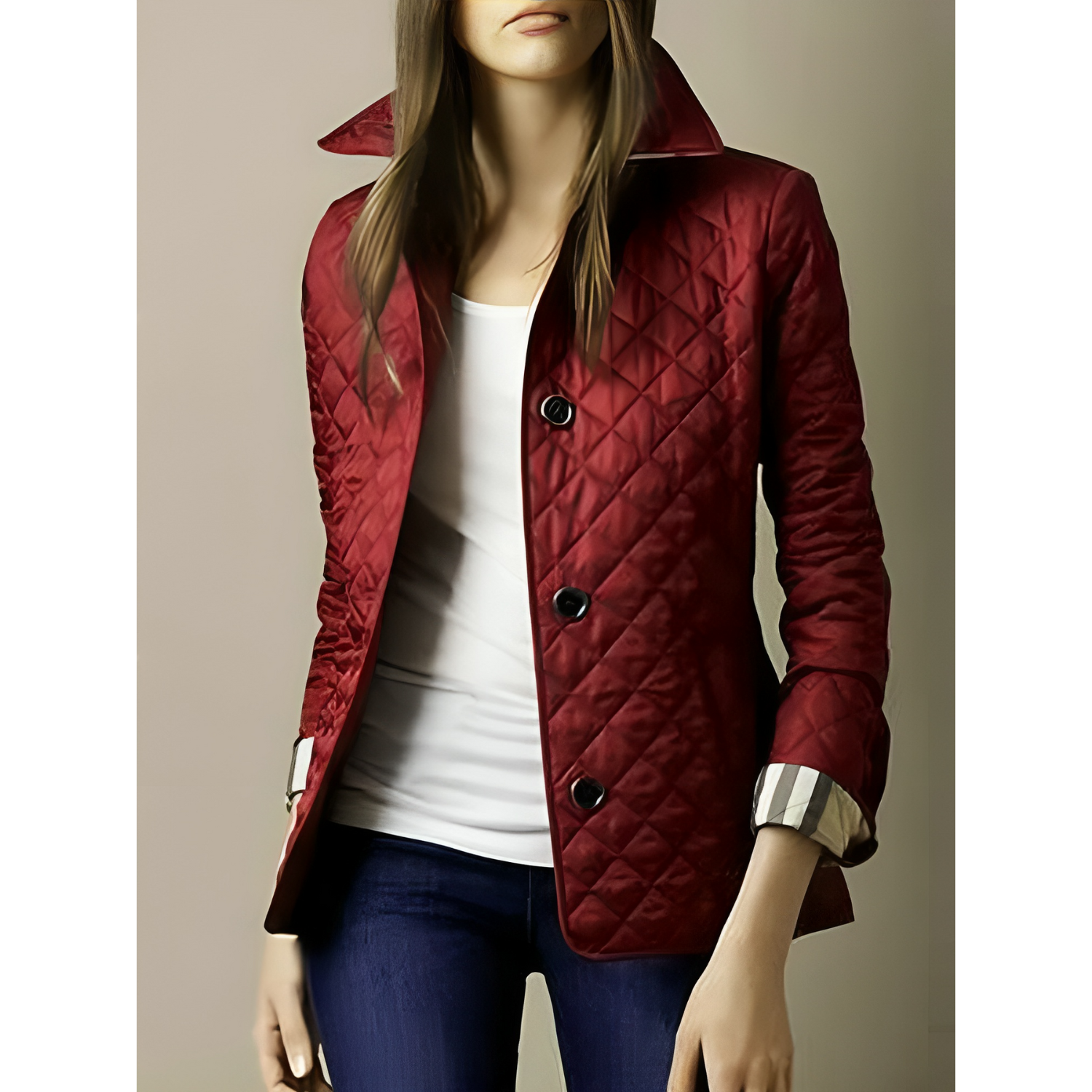 Veste matelassée à motif losanges boutonnée pour femme