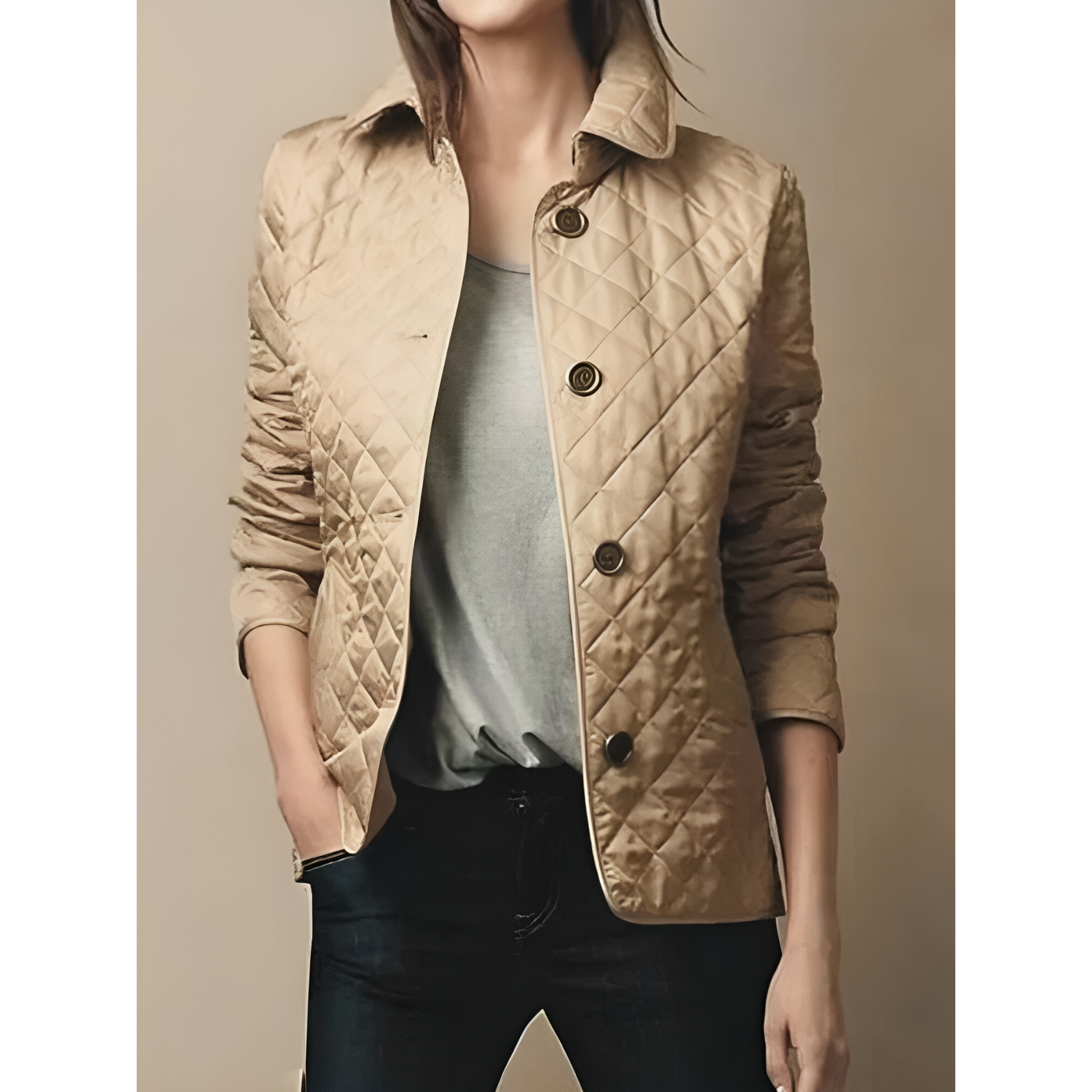 Veste matelassée à motif losanges boutonnée pour femme