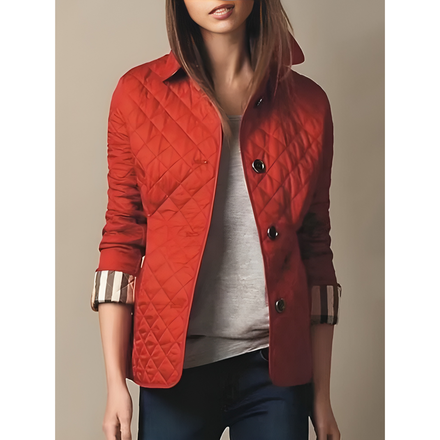 Veste matelassée à motif losanges boutonnée pour femme