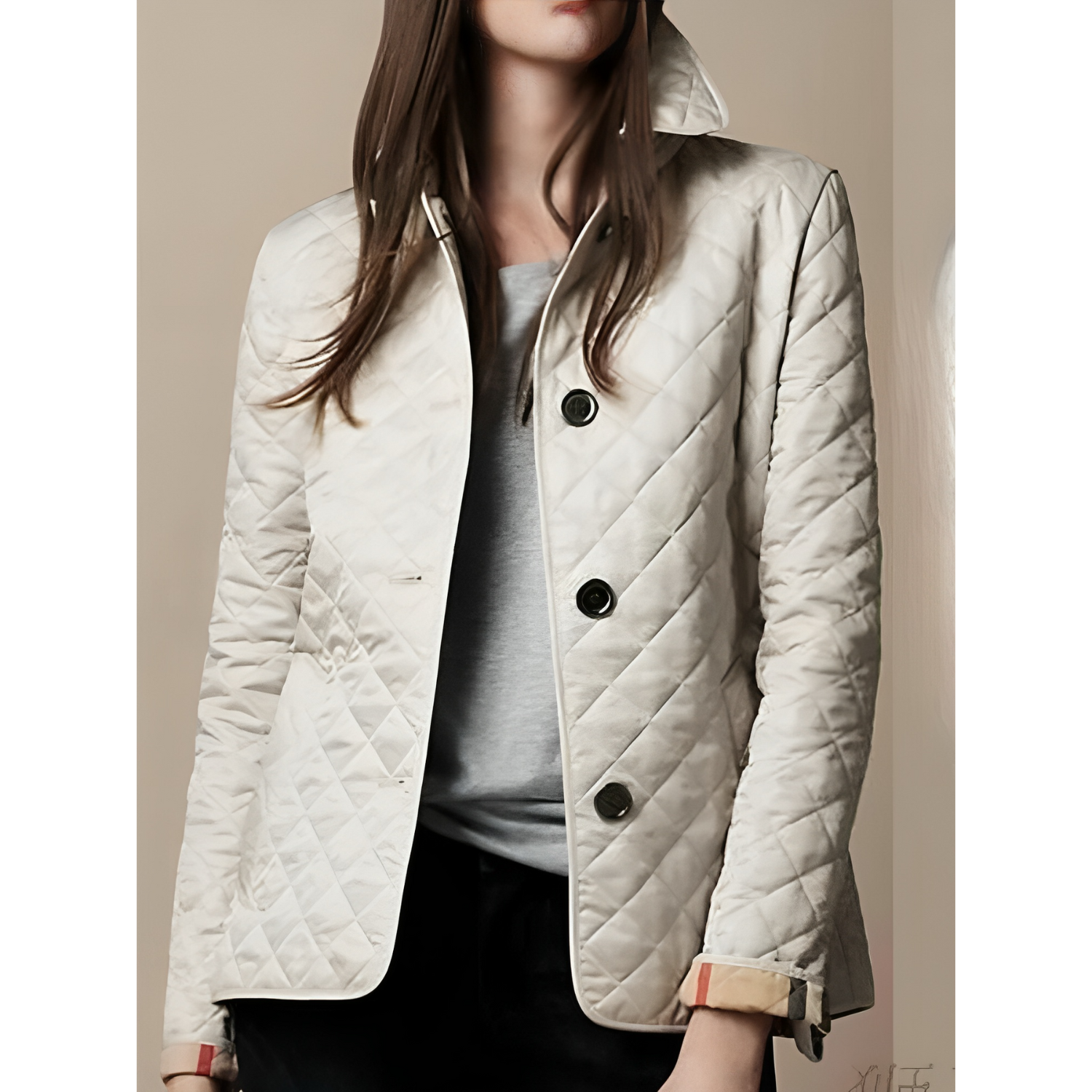 Veste matelassée à motif losanges boutonnée pour femme