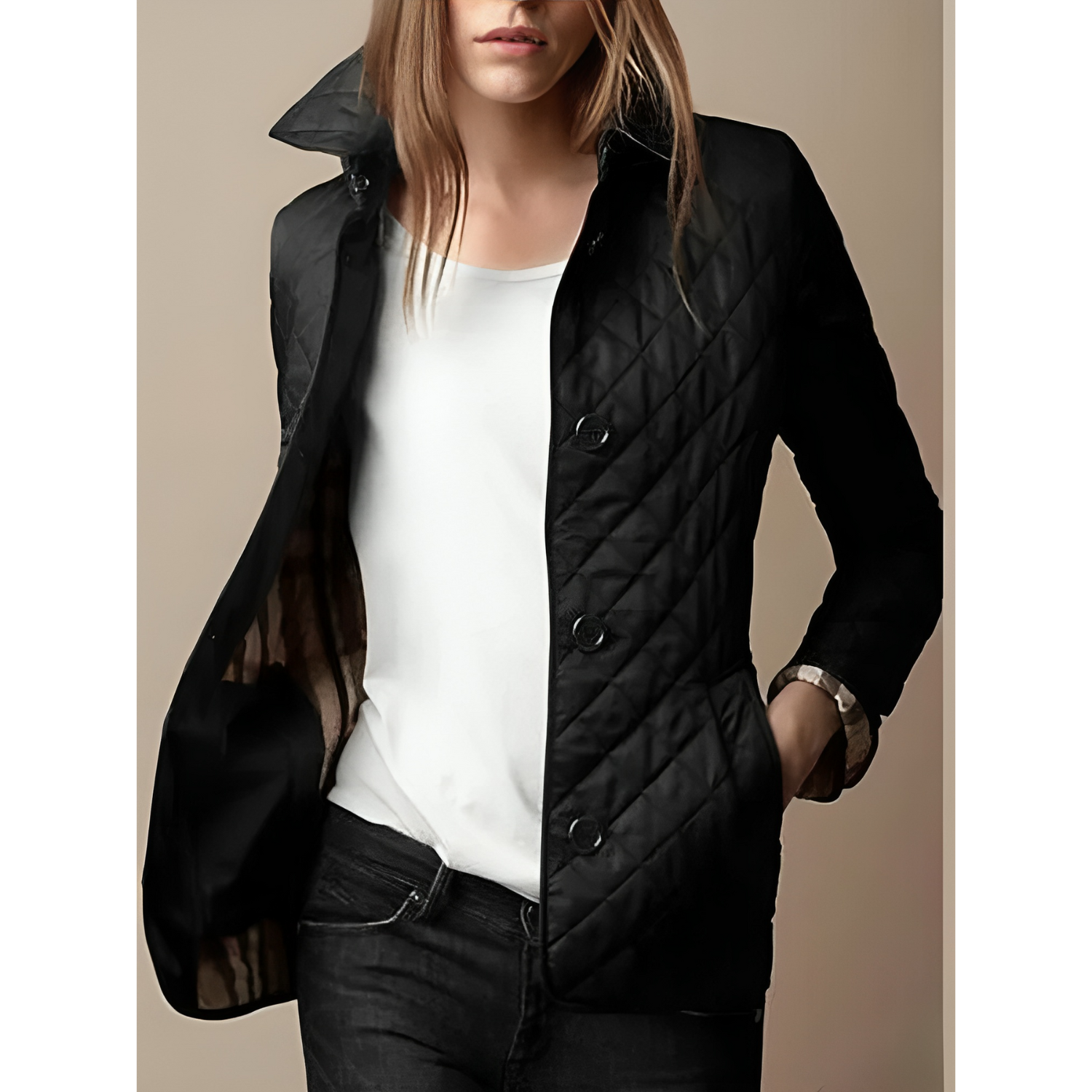Veste matelassée à motif losanges boutonnée pour femme
