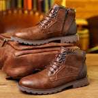 Men's Leather Lace-Up Boots with Side Zip