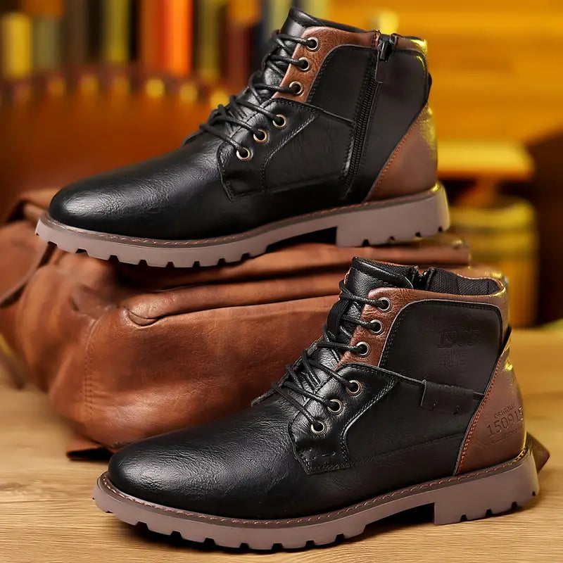 Bottes homme en cuir à lacets avec fermeture zippée latérale