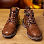 Men's Leather Lace-Up Boots with Side Zip