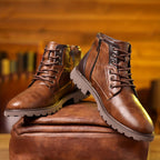 Men's Leather Lace-Up Boots with Side Zip