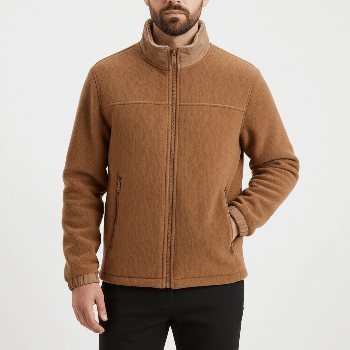 Veste en polaire sherpa pour homme | Col montant et fermeture éclair intégrale