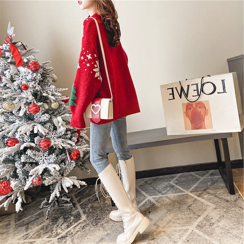 Women's Christmas Sweater | Snowflake & Tree Knit Jumper