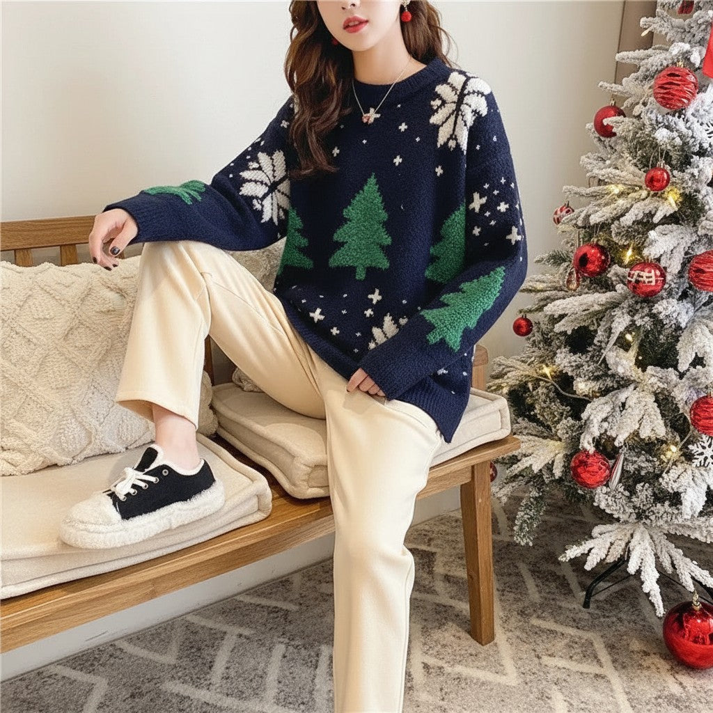 Women's Christmas Sweater | Snowflake & Tree Knit Jumper