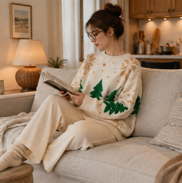 Women's Christmas Sweater | Snowflake & Tree Knit Jumper