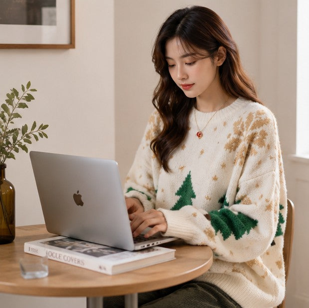 Women's Christmas Sweater | Snowflake & Tree Knit Jumper