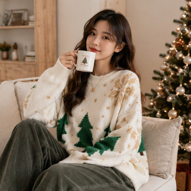 Women's Christmas Sweater | Snowflake & Tree Knit Jumper