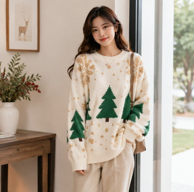 Women's Christmas Sweater | Snowflake & Tree Knit Jumper