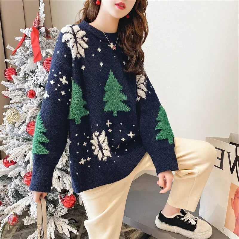 Women's Christmas Sweater | Snowflake & Tree Knit Jumper